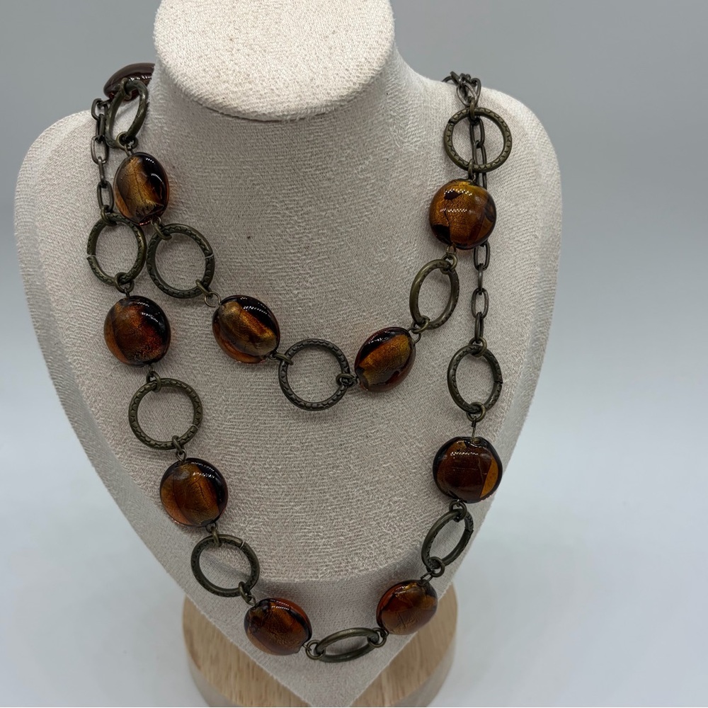 Vintage Beaded Necklace 13‎ In Length Brown Beads Costume Jewelry